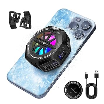 zorbes® phone cooler for gaming, magnetic mobile cooler with 4 level modes, lcd display & rgb light, semiconductor technology gaming cooler with clips for ios & android phones