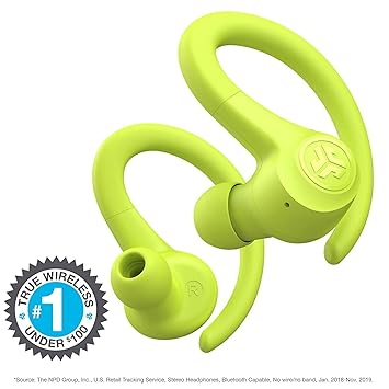 jlab go air sport true wireless earbuds wireless workout in ear earbuds featuring c3 clear calling, secure earhook sport design, 32+ hour bluetooth playtime, and 3 eq sound settings standard yellow