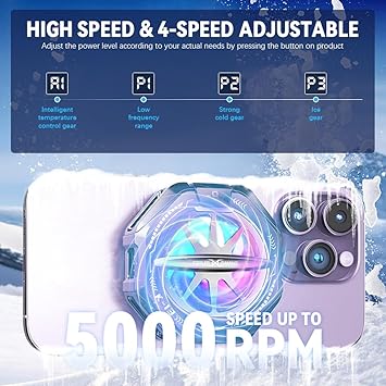 zorbes® phone cooler for gaming, magnetic mobile cooler with 4 level modes, lcd display & rgb light, semiconductor technology gaming cooler with clips for ios & android phones