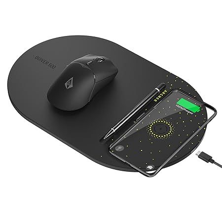 archer tech lab quiver 500 gaming mousepad, 15w wireless charging, all qi device compatible, surge protection, high speed+ low friction pu foam surface, plug & play, compact, portable
