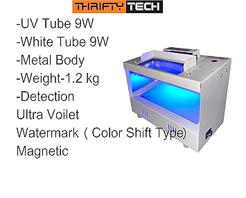 thrifty tech new fake note detector machine with blue uv and white light. (1, metal cfl 2 light)