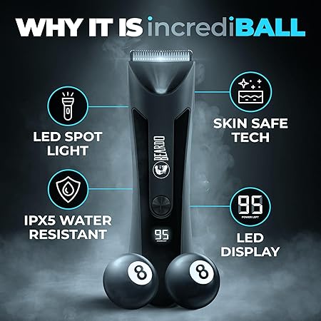 beardo incrediball trimmer for men | ball trimmer for men with skin safe tech | no nicks with ceramic blades | shower friendly ipx5 water resistant | led display, led torch, dock | use as per directions | intimate grooming tool for private parts | body groomer | gift for brother | gift for friends